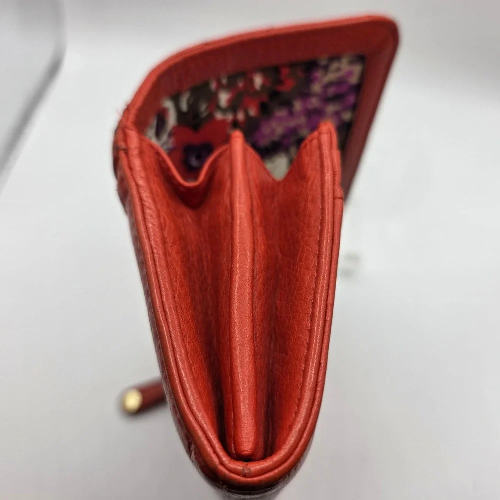 Vera Bradley Orange Quilted Leather Trifold Wallet Floral Interior Snap Closure - Picture 9 of 10